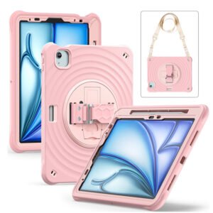 Rixus RXTC08 Anti Shock Case For Apple iPad Air 13 inch (2024, 2025, 2026), iPad Pro 12.9 inch (2018, 2020, 2021, 2022) Cherry Blossoms Pink