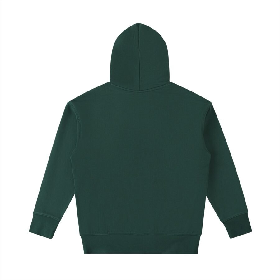 Heavyweight cotton hoodie 530gsm in Retro Green — back view
