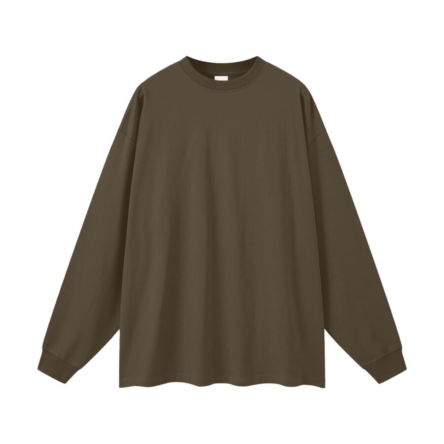 Heavyweight cotton long sleeve 305gsm in Brown — front view