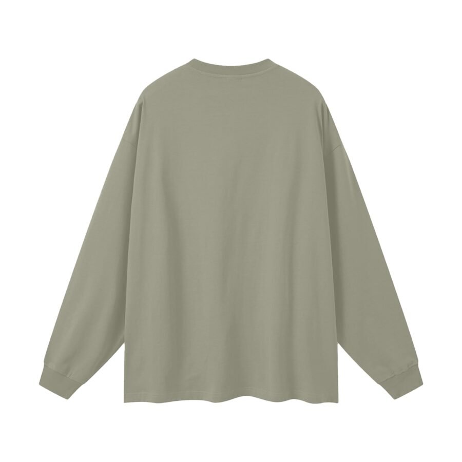 Heavyweight cotton long sleeve 305gsm in Gray Green — back view