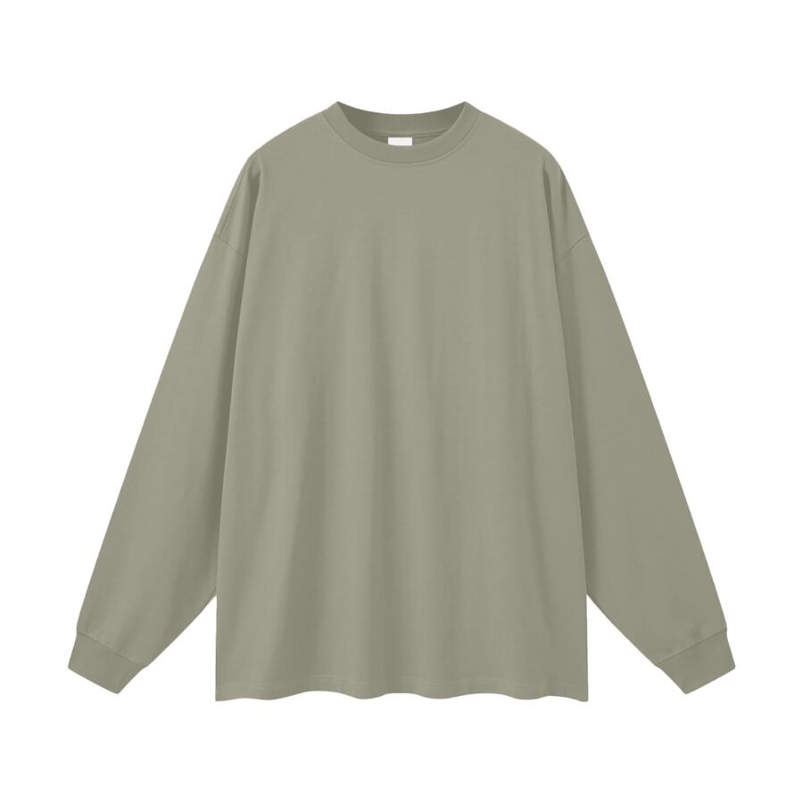 Heavyweight cotton long sleeve 305gsm in Gray Green — front view