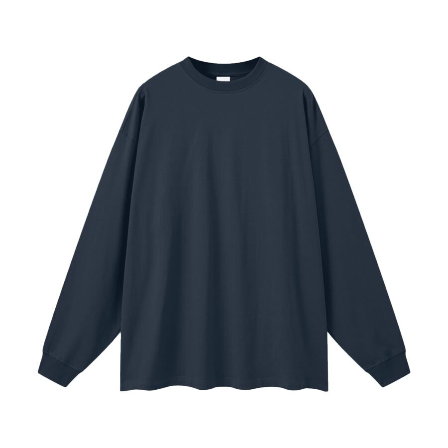 Heavyweight cotton long sleeve 305gsm in Navy — front view