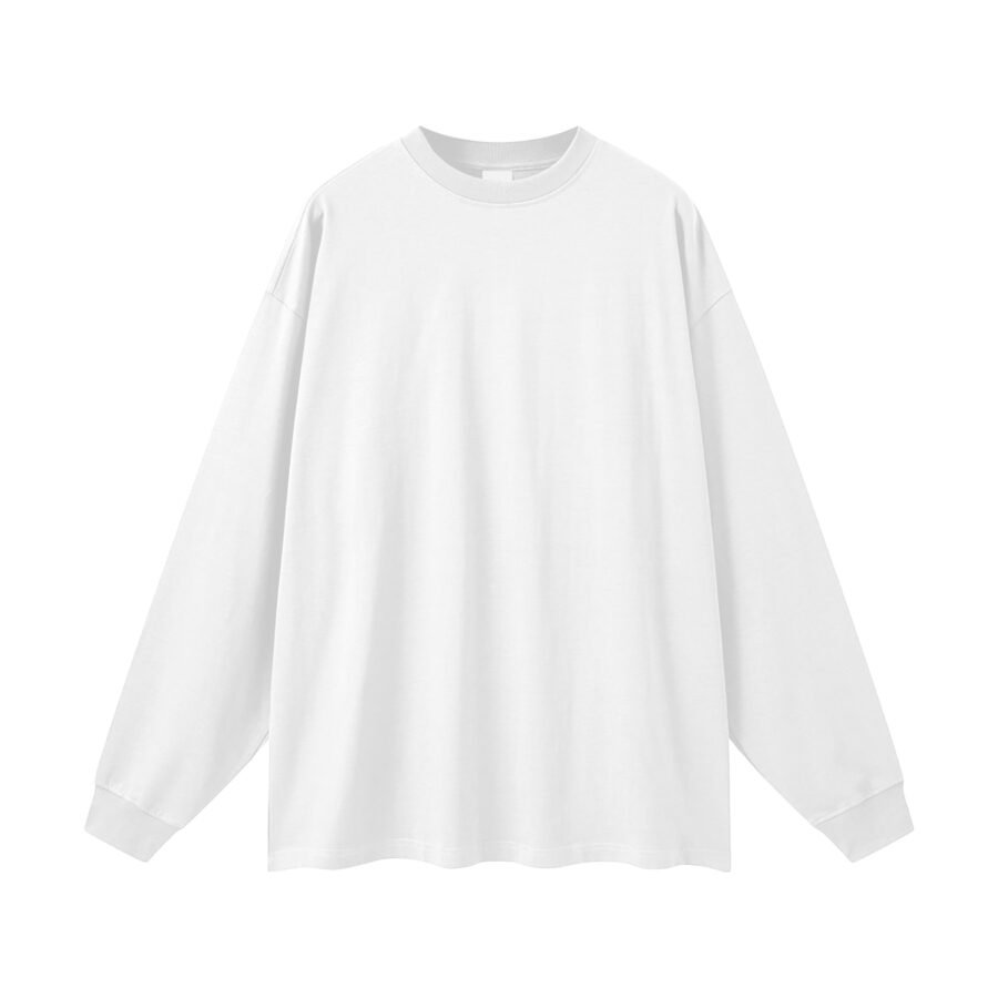 Heavyweight cotton long sleeve 305gsm in White — front view