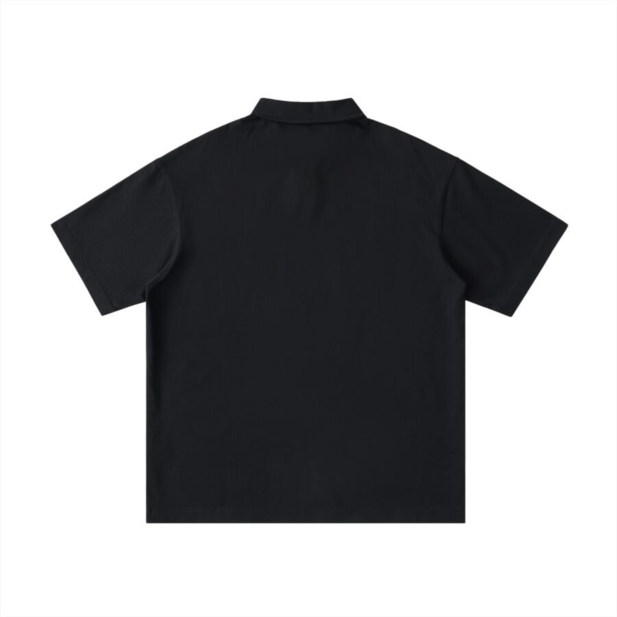 Loose fit cotton polo shirt 275gsm in Black — back view