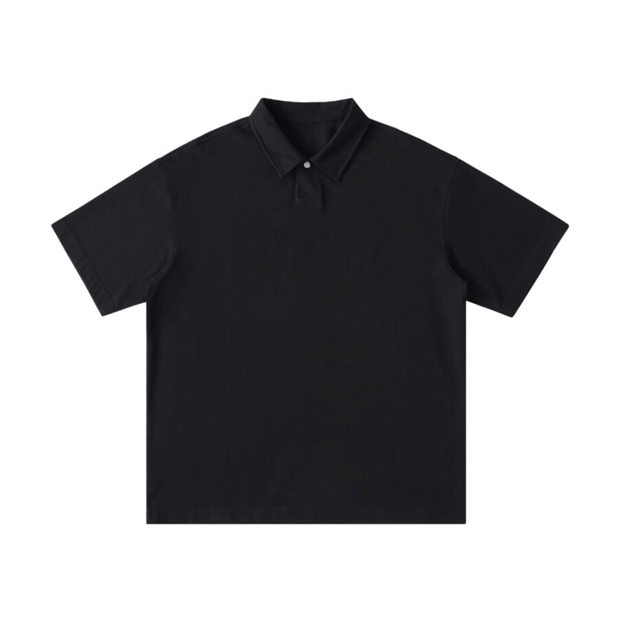 Loose fit cotton polo shirt 275gsm in Black — front view