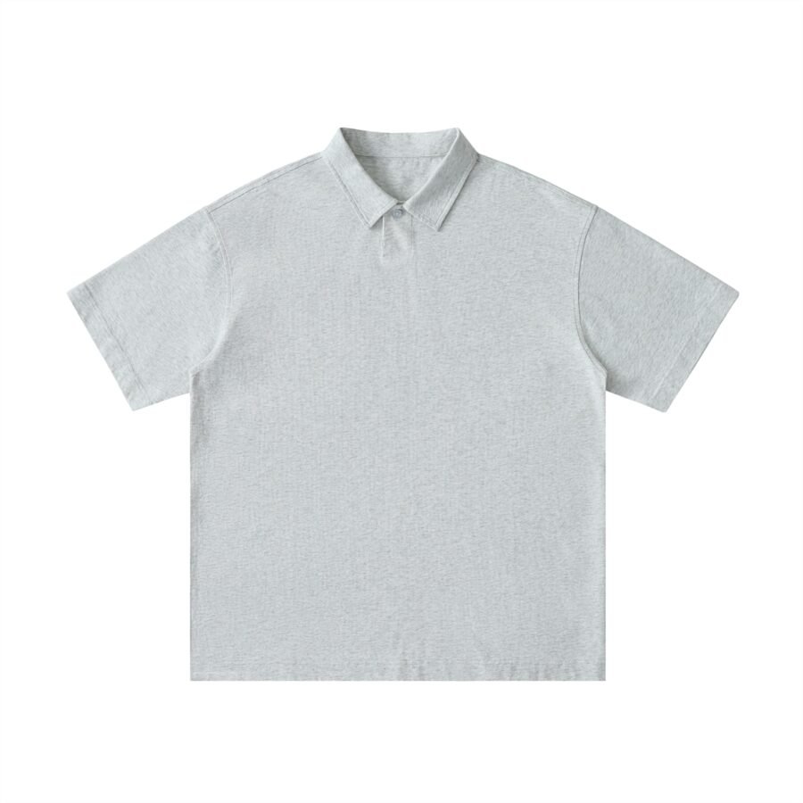 Loose fit cotton polo shirt 275gsm in Flower Gray — front view