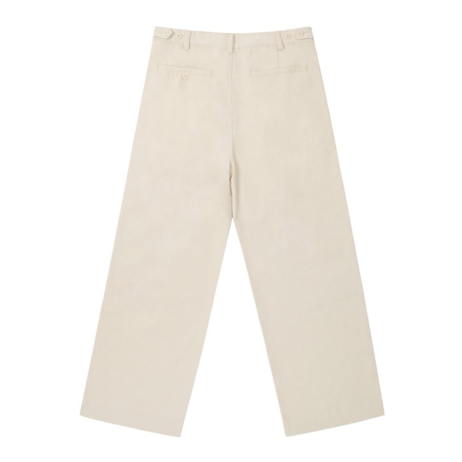 Cotton straight leg trousers 310gsm in Beige — back view