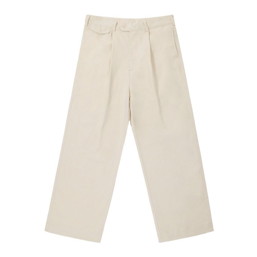 Cotton straight leg trousers 310gsm in Beige — front view